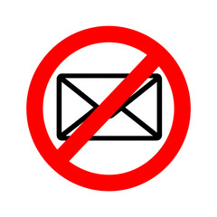 Red prohibition symbol over envelope icon no email message communication forbidden sign vector