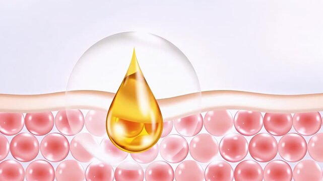 Molecule inside transparent liquid bubble and dna on soft background concept skin care cosmetics