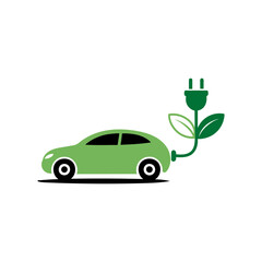 Eco-Friendly Electric Car Charging Icon with Green Leaf Plug