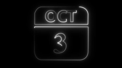 Neon calendar icon showing October 3rd on a black background date