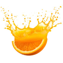A slice of citrus fruit erupts with a burst of liquid, creating a dynamic crown on black