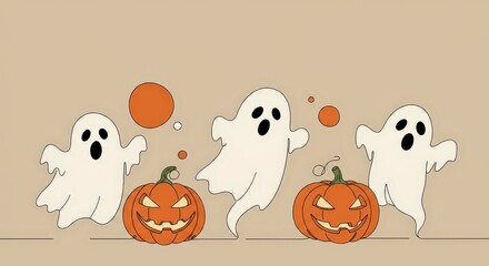 Halloween haunt featuring friendly ghosts and grinning Jack O'Lanterns in a festive display