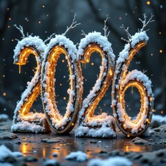 Frosty numerals heralding the season of cheer and new beginnings for the year two thousand and twenty-six