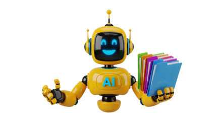 Friendly Yellow AI Robot with Colorful Folders artificial intelligence