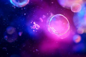 Fototapeta premium Glowing neon cells in cosmic space
