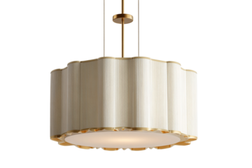 Elegant chandelier with white fabric shade isolated on transparent background for interior design