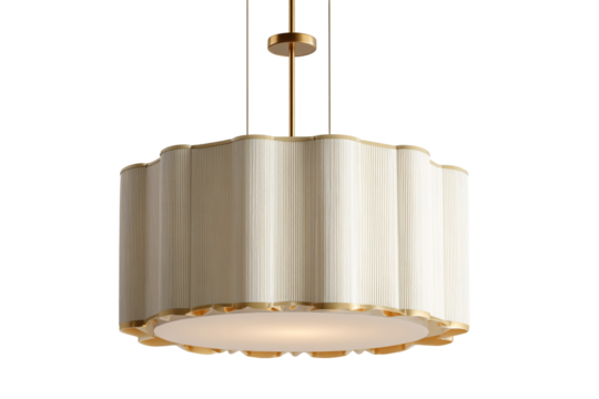 Elegant chandelier with white fabric shade isolated on transparent background for interior design