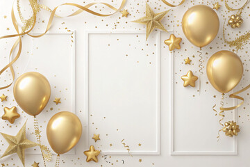 christmas greeting card with gold ornaments