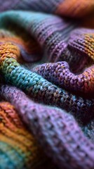 kneat sweater texture close up. Knitted woolen sweaters. Close-up. Selective focus. Multicolored wool yarn background. Close-up of knitting wool texture