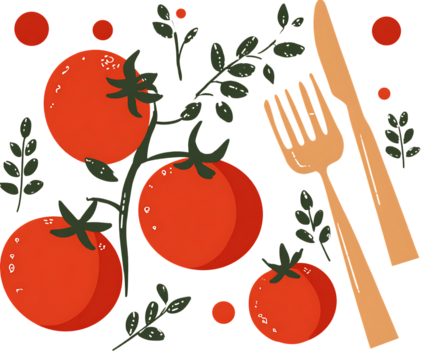 Tomato with fork and knife flat style vector isolated PNG