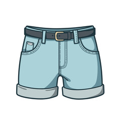 Cartoon blue denim shorts with rolled cuffs and black belt  