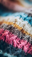 kneat sweater texture close up. Knitted woolen sweaters. Close-up. Selective focus. Multicolored wool yarn background. Close-up of knitting wool texture