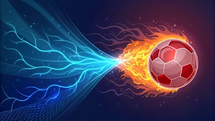 Fototapeta premium Highly Energetic Football in Fire and Ice - Dynamic Sports Background