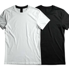 Two plain, short-sleeved t-shirts, one white and one black, side-by-side on a dark background