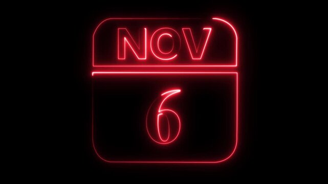 Red neon glowing calendar icon showing November 6th on black background date