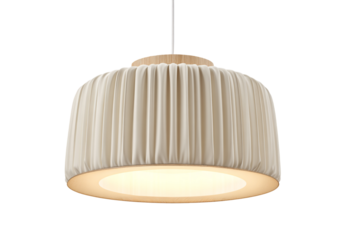 Elegant creamcolored pendant lamp with a pleated fabric shade isolated on transparent background