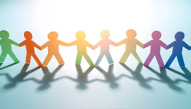 Vibrant paper chain of diverse people holding hands symbolizes unity, teamwork, and global connection promoting harmony and community spirit