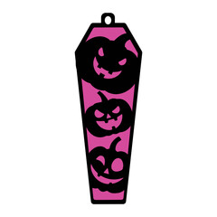 Pink coffin shaped decoration with black pumpkin faces for halloween festive celebration design element