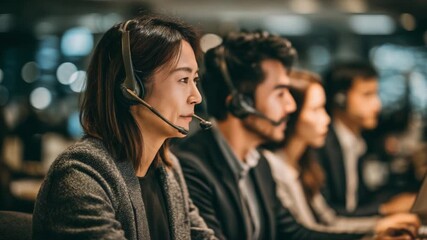A Diverse Team of Customer Support Agents Engaged in Providing Professional Assistance Through Headsets in a Modern Office Environment