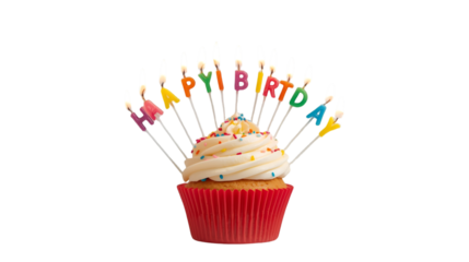 Happy Birthday Cupcake With Candles On Black Keywords: birthday, cupcake, cake, celebration