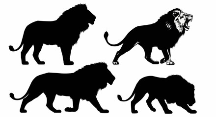 Lion Silhouette Set on White