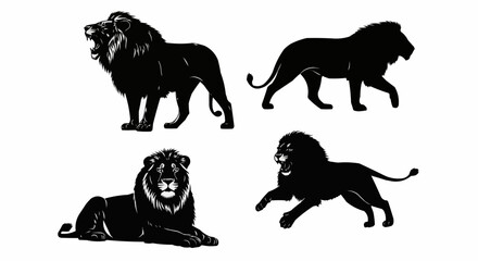 Lion Silhouette Set on White