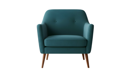Blue modern armchair with wooden legs — Kursi berlengan biru modern dengan kaki kayu