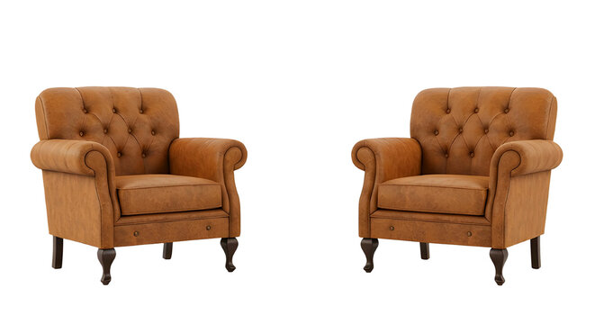 Pair of brown vintage armchairs isolated &mdash; Sepasang kursi berlengan coklat klasik