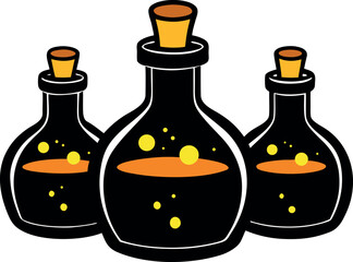 Potion Bottles with Cork Stoppers and Green Mixture &ndash; Halloween Clip Art