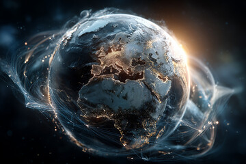 Obraz premium Künstlerische Darstellung der Erde in leuchtenden Energiewolken