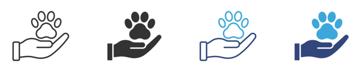 Hand Holding Paw icon set, Animal Care and Compassion concept , 