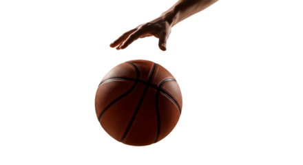 Close Up of Hand Dribbling Basketball with Isolated Transparent Background for Sports Concept