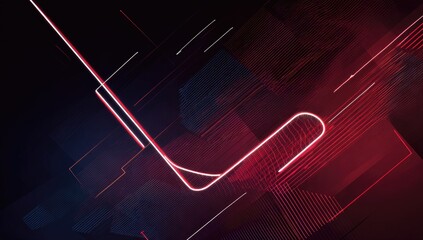 Abstract hockey stick depicted in glowing red and white lines against a dark background with geometric shapes