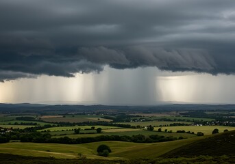Obraz premium A dramatic landscape captured during a storm with heavy rain. The scene showcases the raw power of nature
