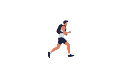 Obraz premium Man running with backpack on white background.