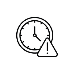 Outline Clock with Exclamation Warning Sign Icon Over White Backdrop,