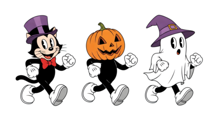 Cartoon Halloween Characters Dancing Together pumpkin