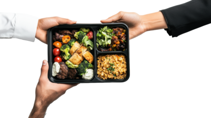 Food Delivery in Plastic Box Close-up on a transparent background