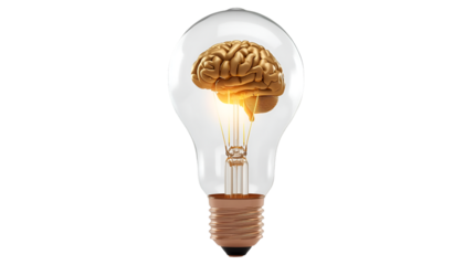 Light Bulb Containing a Golden Human Brain idea concept