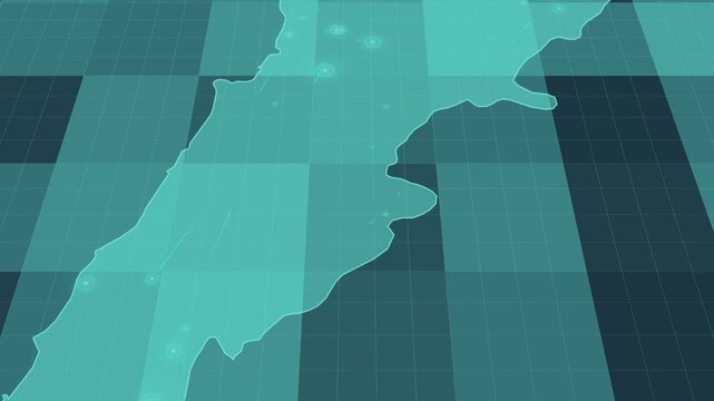 Futuristic Holographic Map of Lebanon &ndash; Digital Polygon Territory Visualization on 3D Grid, Communication 