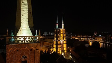 Fototapeta premium Wrocław by night by drone