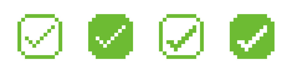 Minimalist pixel art green checkmarks for digital design projects © Jocelyn_Flores