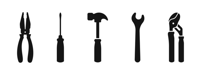 Silhouette set of essential hand tools for diy and repair projects