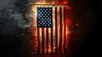 american flag waving with sparks