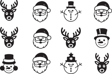 Obraz premium Christmas black icons vector set