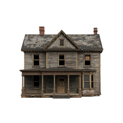 Eerie abandoned Victorian house, perfect for haunting movie scenes or gothic architectural designs, evoking mystery and historical charm, ready for compositing