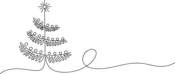 Christmas tree one line art vector, single line,ilustration