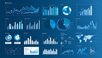 Blue Data Visualization Dashboard with Charts and Graphs