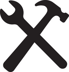 Silhouette vector of wrench and hammer crossed symbol representing repair, construction, and tools.