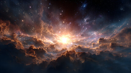 Fototapeta premium Majestic cosmic nebula and radiant starlight explosion in deep space